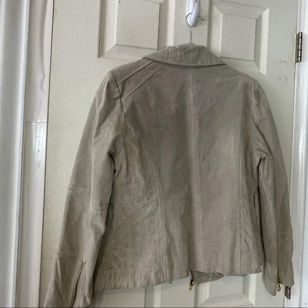 Iman suede 100% leather jacket grey zip up L womens trendy - Picture 4 of 11